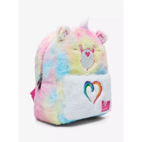 Loungefly Care Bears Pastel Rainbow Fuzzy Mini Backpack